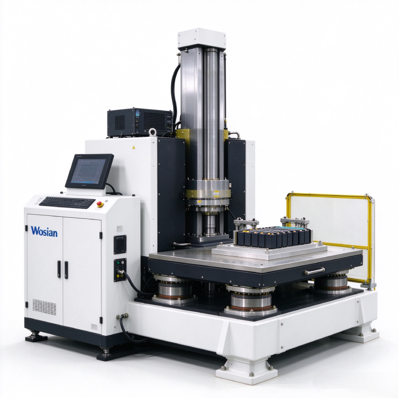 Wosian Vibration & Shock Test Systems battery module vibration test bench, right side view